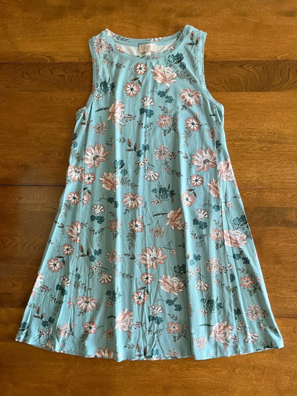 Loft teal blue floral swing dress S